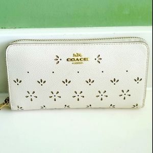 Coach Bone White Leather Cut-out Zip Wallet Clutch